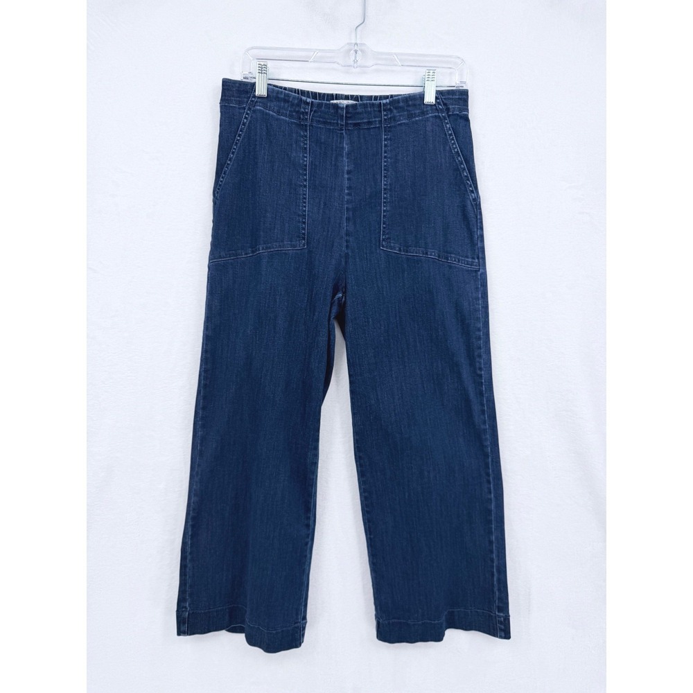 NIC+ZOE Dark Wash Pull On Wide Leg Patch Pocket Crop Jeans Size 10